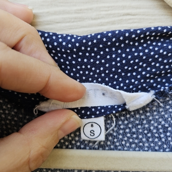 Rolla's navy v neck button front skater dress with white polka dots small - Picture 4 of 5